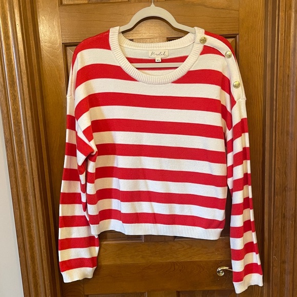 Marled Sweaters - Marled Red and White Striped Sweater XL